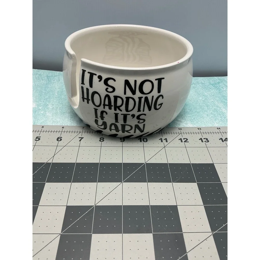 Lenny Mud Its Not Hoarding If Its Yarn Ceramic Yarn Bowl White Black USA Made
